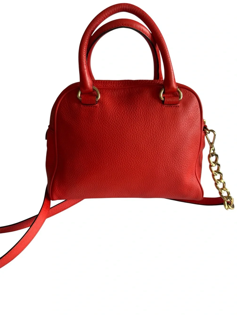 Michael Kors Red Pebbled Leather Knox Satchel Crossbody Gold Chain Tassel Charm - Picture 4 of 8